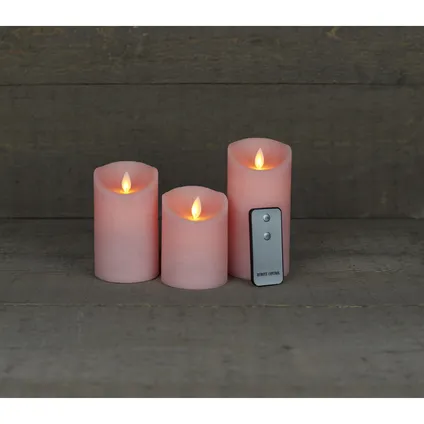 Anna's Collection Stompkaars - 3 stuks - roze - LED kaarsen 2