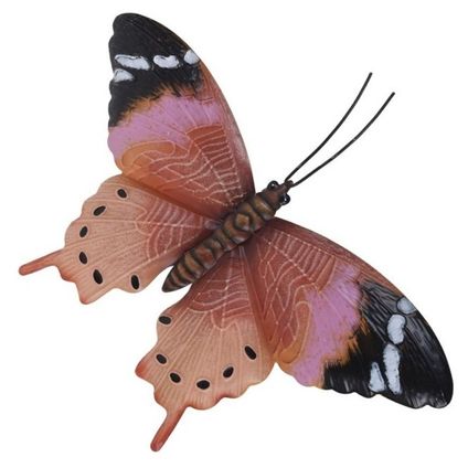 Tuindecoratie vlinder - roestbruin en roze - metaal - 35 x 24 cm