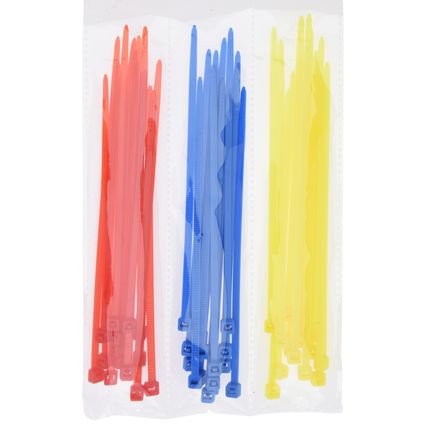 Tiewraps-kabelbinders - 50 stuks - rood-geel-blauw - 15 cm