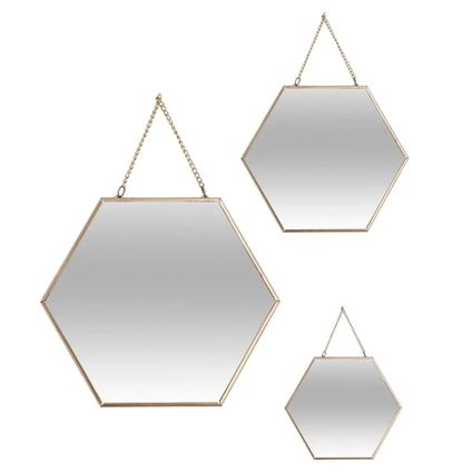 Atmosphera Wandspiegel set - 3ST - hexagon - goudkleurig - metaal