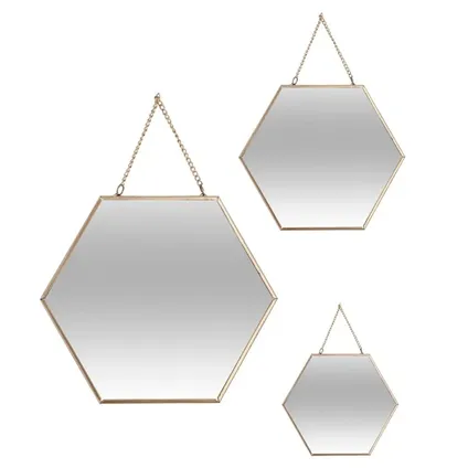 Atmosphera Wandspiegel set - 3ST - hexagon - goudkleurig - metaal