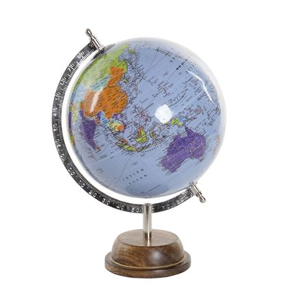 Items Globe wereldbol - blauw - metalen voet - 20 x 32 cm