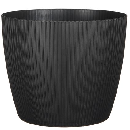 Mica Decorations Plantenpot - kunststof - zwart/ribbels- D30/H30 cm