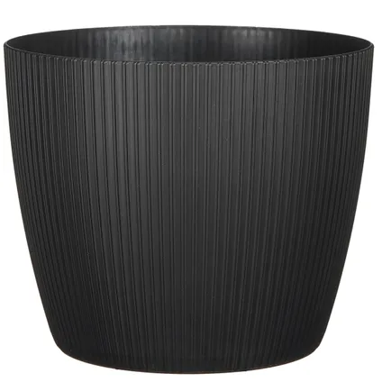 Mica Decorations Plantenpot - kunststof - zwart/ribbels- 30x30 cm