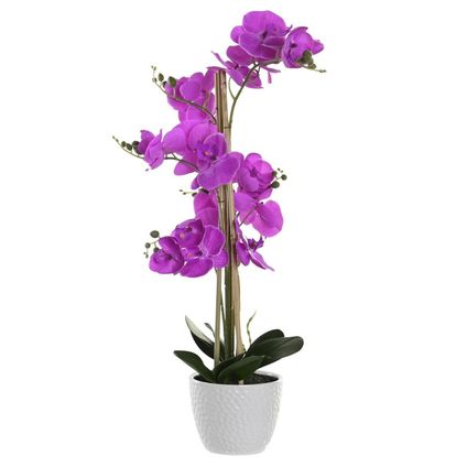 Items Kunstplant Orchidee - roze bloemen - witte pot - H77 cm