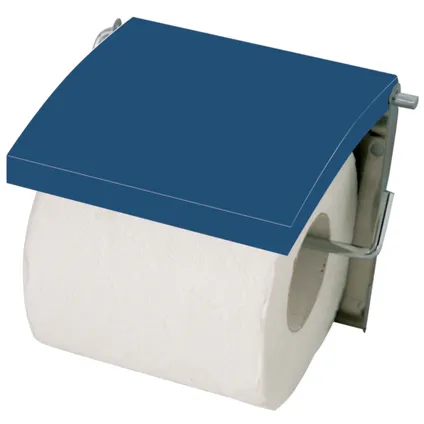 MSV Toiletrolhouder wand/muur - Metaal/mdf hout klepje - donkerblauw 2