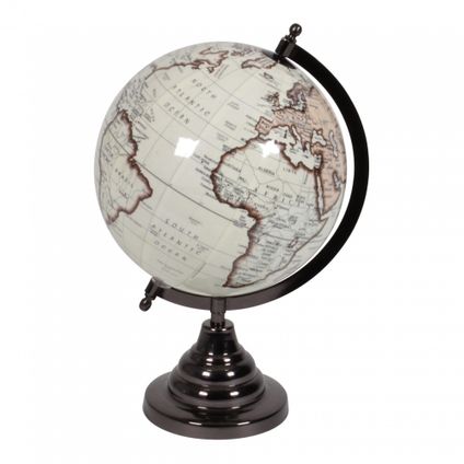 Lesli Living Wereldbol globe - vintage look - houten voet - 20 cm