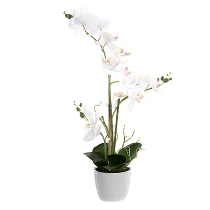 Items Kunstplant Orchidee - witte bloemen en pot - H60 cm