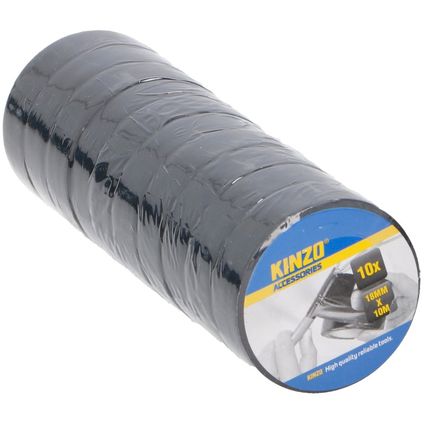 Kinzo Isolatie tape - 10x - zwart - 18 mm x 10 meter