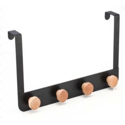 Items Deurkapstok - 4-haaks - zwart - houten haken - 35 cm