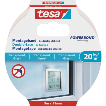 Tesa Montagetape - dubbelzijdig - transparant - 5 meter