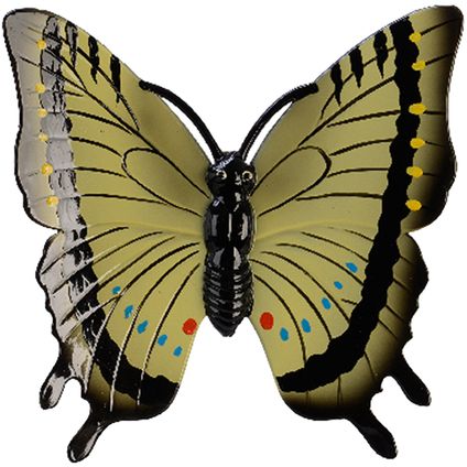 Decoris Muurvlinder - geel - tuindecoratie - kunststof - 24 cm