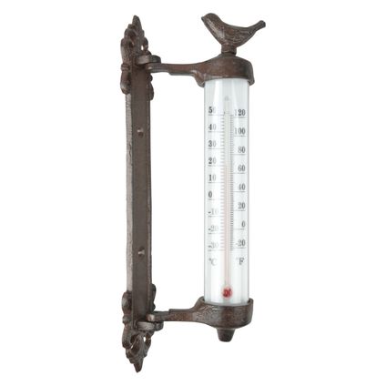 Esschert Design Wandthermometer - gietijzer - met vogel - 27 cm