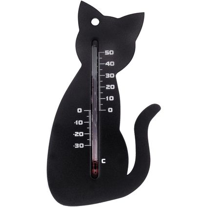 Nature Buitenthermometer - zwart - kat - 15 cm - buiten thermometer