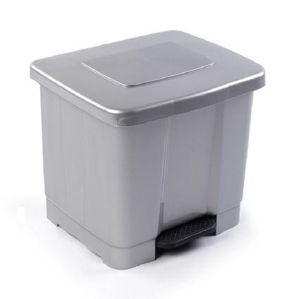 Forte Plastics Pedaalemmer - zilver - dubbele vuilnisbak - 35 l