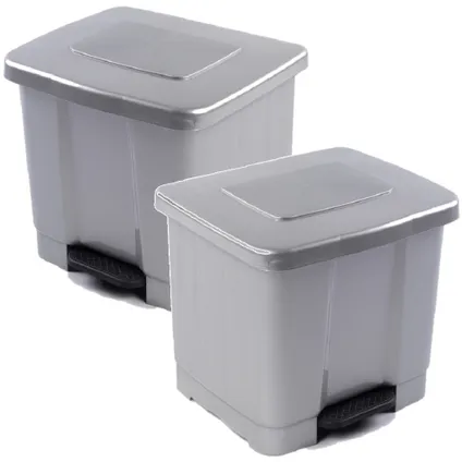 Forte Plastics Pedaalemmer - zilver - dubbele vuilnisbak - 35 l 2