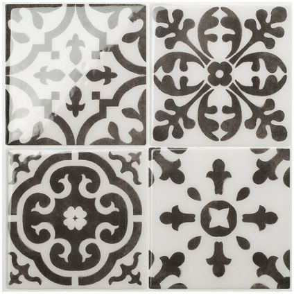 Smart Tiles 4 crédences adhésives Vintage Argos Noir, Blanc 22.86x22.86cm