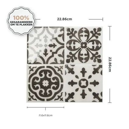 Smart Tiles 4 crédences adhésives Vintage Argos Noir, Blanc 22.86x22.86cm 5
