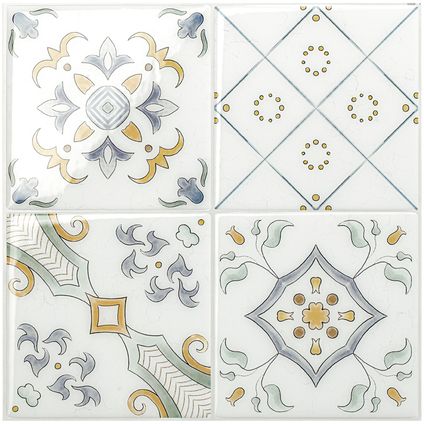 Smart Tiles 4 crédences adhésives Vintage Velletri Multicolore 22.86x22.86 cm