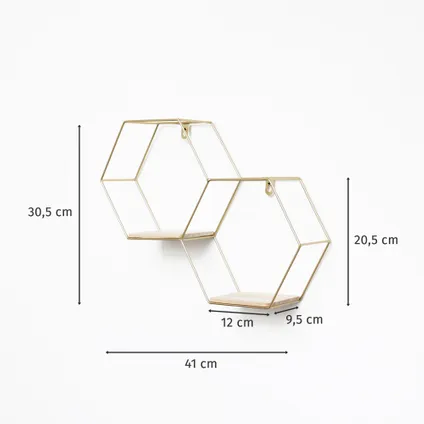 Dubbel zeshoekig metalen wandrek - 30,5x41 cm - Goud 5