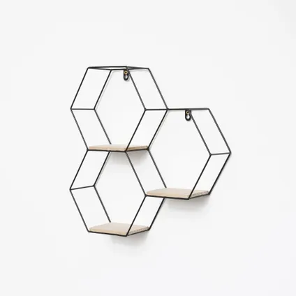 Driedubbel zeshoekig metalen wandrek - 40,5x41 cm - Zwart 2