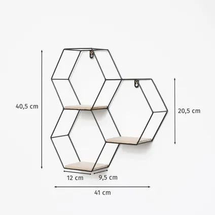 Driedubbel zeshoekig metalen wandrek - 40,5x41 cm - Zwart 5