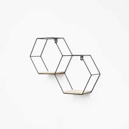 Dubbel zeshoekig metalen wandrek - 30,5x41 cm - Zwart 2
