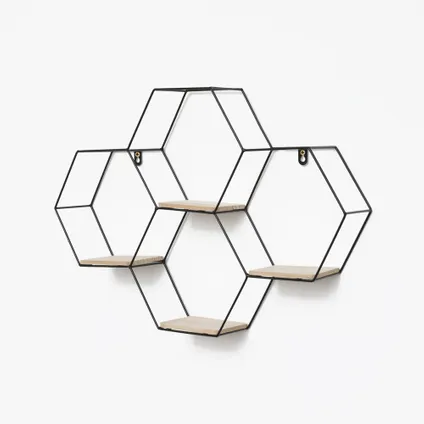 Vierdubbel zeshoekig metalen wandrek - 40,5x58 cm - Zwart 2