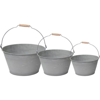 Emmer/plantenpot/bloempot - set van 3x stuks - zink - grijs