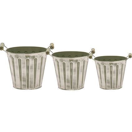 Emmer/plantenpot/bloempot - set van 3x stuks - zink - legergroen