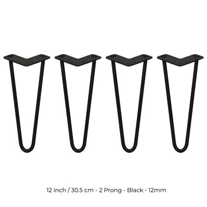 4 x Tafelpoten staal - Lengte: 30.5cm - 2 pin - 12mm - Zwart -