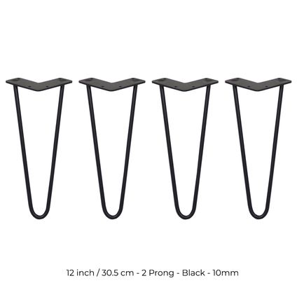 4 x Tafelpoten staal - Lengte: 30.5cm - 2 pin - 10mm - Zwart -