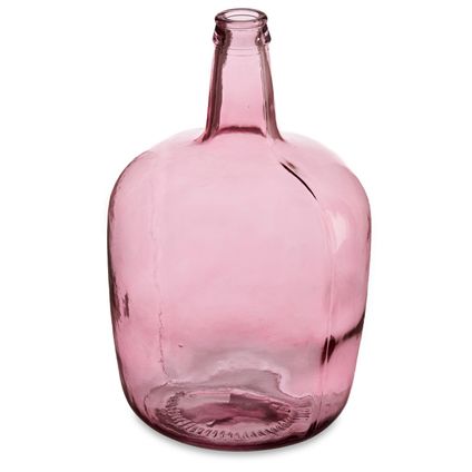 Giftdecor - Bloemenvaas - fles - glas - roze transparant - 22 x 39 cm