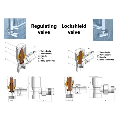 Vario Term Rechte uitvoering koperen aansluitingen regulerend + lockshield radiatorset 2