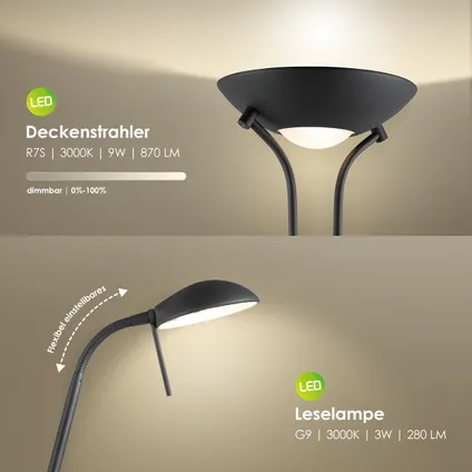 Home Sweet Home R7s + G9 LED Uplight Vloerlamp - Moderne Zwart 5