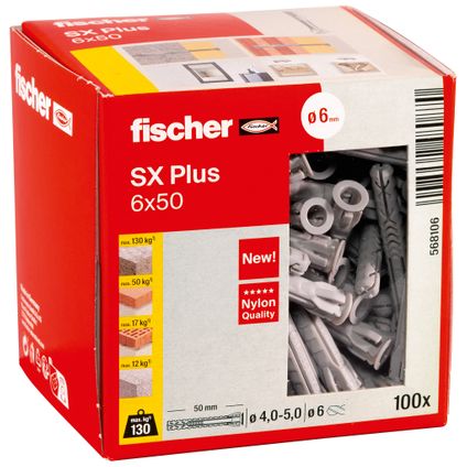 Cheville nylon Fischer SX Plus 6x50mm 100 pièces