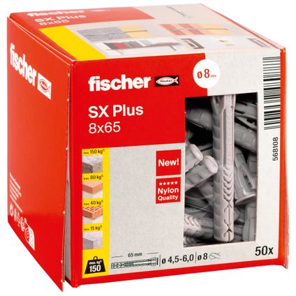 Cheville nylon Fischer SX Plus 8x65mm 50 pièces