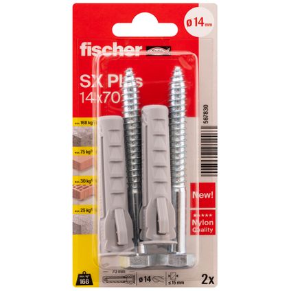 Fischer Nylon plug SX Plus 14x70mm + schroeven 2 stuks