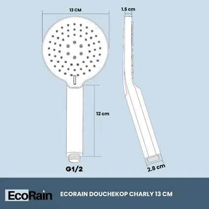 EcoRain Waterbesparende Douchekop Charly 13 cm - Chroom - Met Doucheslang 7