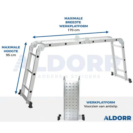 ALDORR Home - Vouwladder Aluminium 4x3 treden met Platform - 3,50M 6