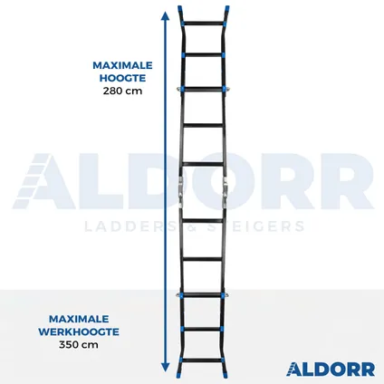 ALDORR Professional - Multiladder Uitschuifbare Vouwladder 4x3 - 2,80M 4