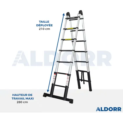 ALDORR Professional - Telescopische Vouwladder 4,40M - Stabilisatievoet, Soft Closing - Aluminium 3
