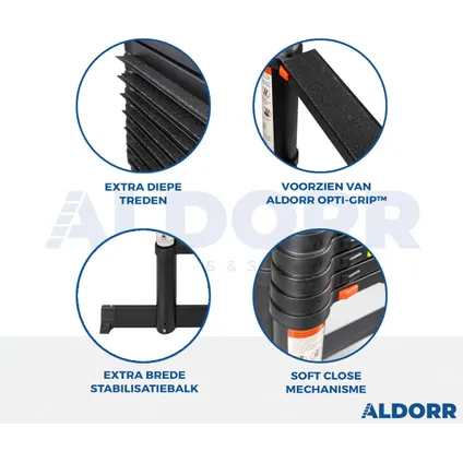 ALDORR Professional - Telescopische Vouwladder 4,40M - Stabilisatievoet, Soft Closing - Aluminium 6