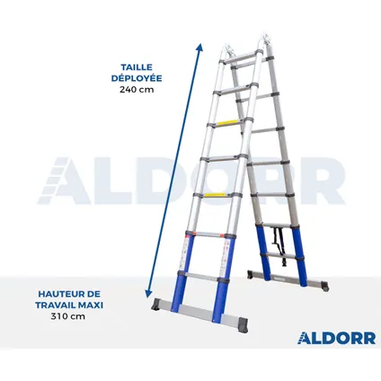ALDORR Home - Telescopische Vouwladder 4,40M - Stabilisatievoet en Soft Closing - Aluminium 3