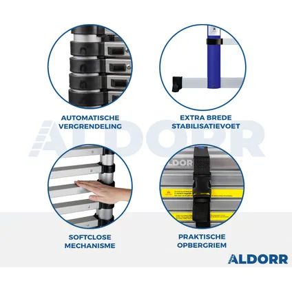 ALDORR Home - Telescopische Vouwladder 4,40M - Stabilisatievoet en Soft Closing - Aluminium 6