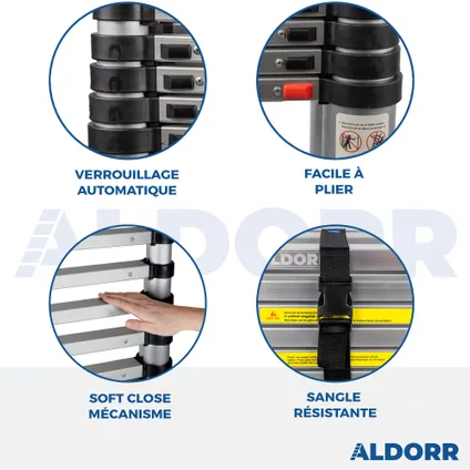 ALDORR Home - Telescopische Vouwladder 4,40M - Stabilisatievoet en Soft Closing - Aluminium 7