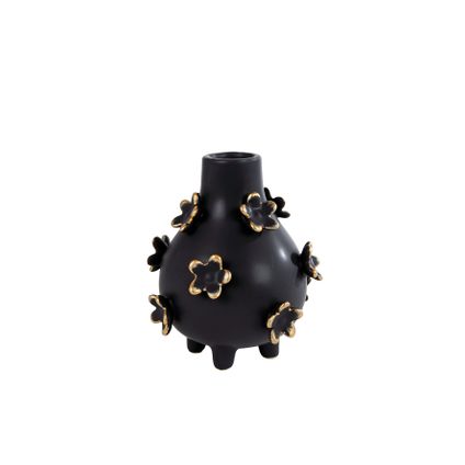 Vase faïence noir/or 13 x 12,5 x 15 cm