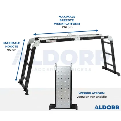 ALDORR Professional - Vouwladder Aluminium 4x3 treden met Platform - 3,50M 2