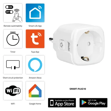 Alecto SMART-PLUG10 - Smart wifi tussenstekker, 16A, 3680W, wit 3