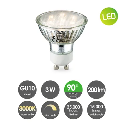 Home Sweet Home Gu10 LED lamp 3W Dim By Step Switch 200Lm 3000K 5